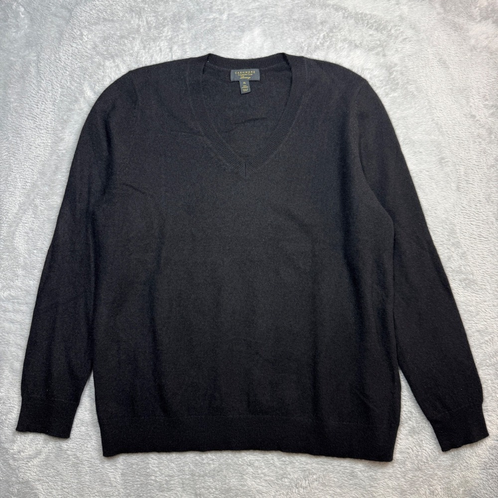 Charter Club V-Neck Sweater Women XL Black Cashmere Luxury Pullover Warm Y2K